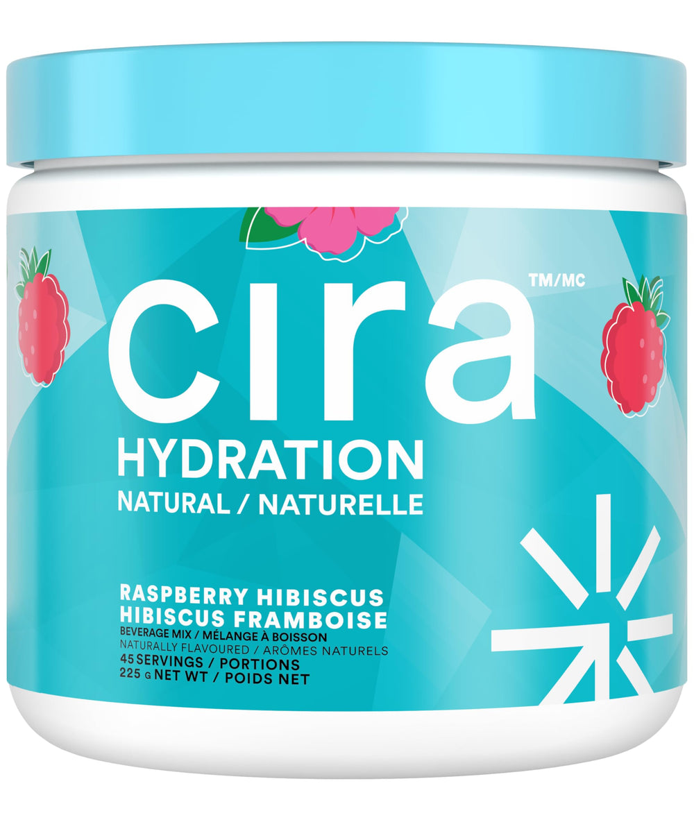 Cira Hydration Raspberry Hibiscus powder bottle ready for on-the-go hydration
