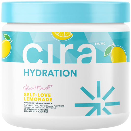 Cira Hydration Self Love Lemonade powder tub boosts daily hydration with a clean electrolyte blend.