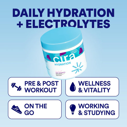 Cira Hydration Very Grapeful glass highlights refreshing grapefruit flavor.