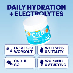 Cira Hydration Peach Mango in a glass of water, highlighting natural flavor.