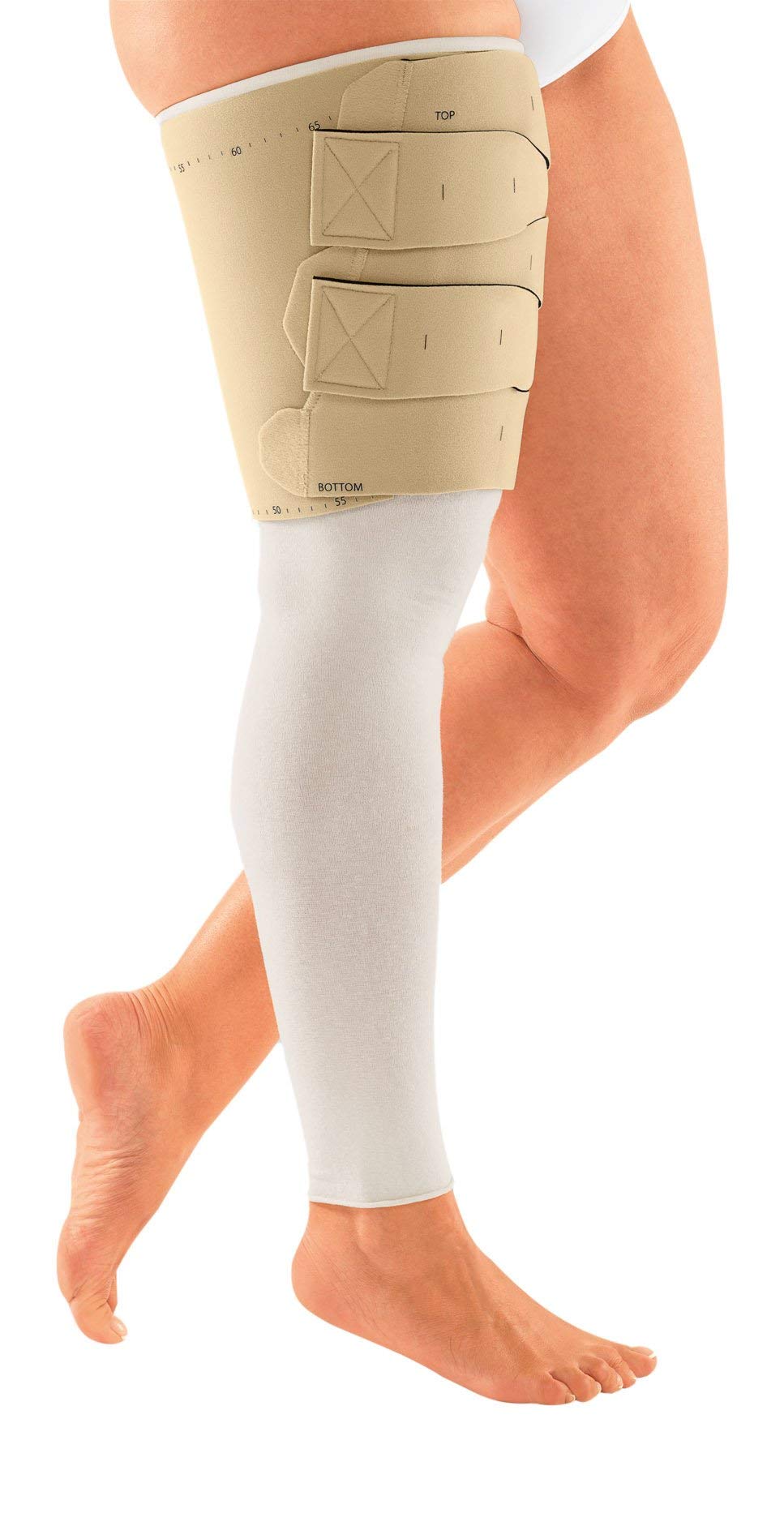 CircAid upper leg reduction kit wrap demonstrates adjustable compression for at-home use