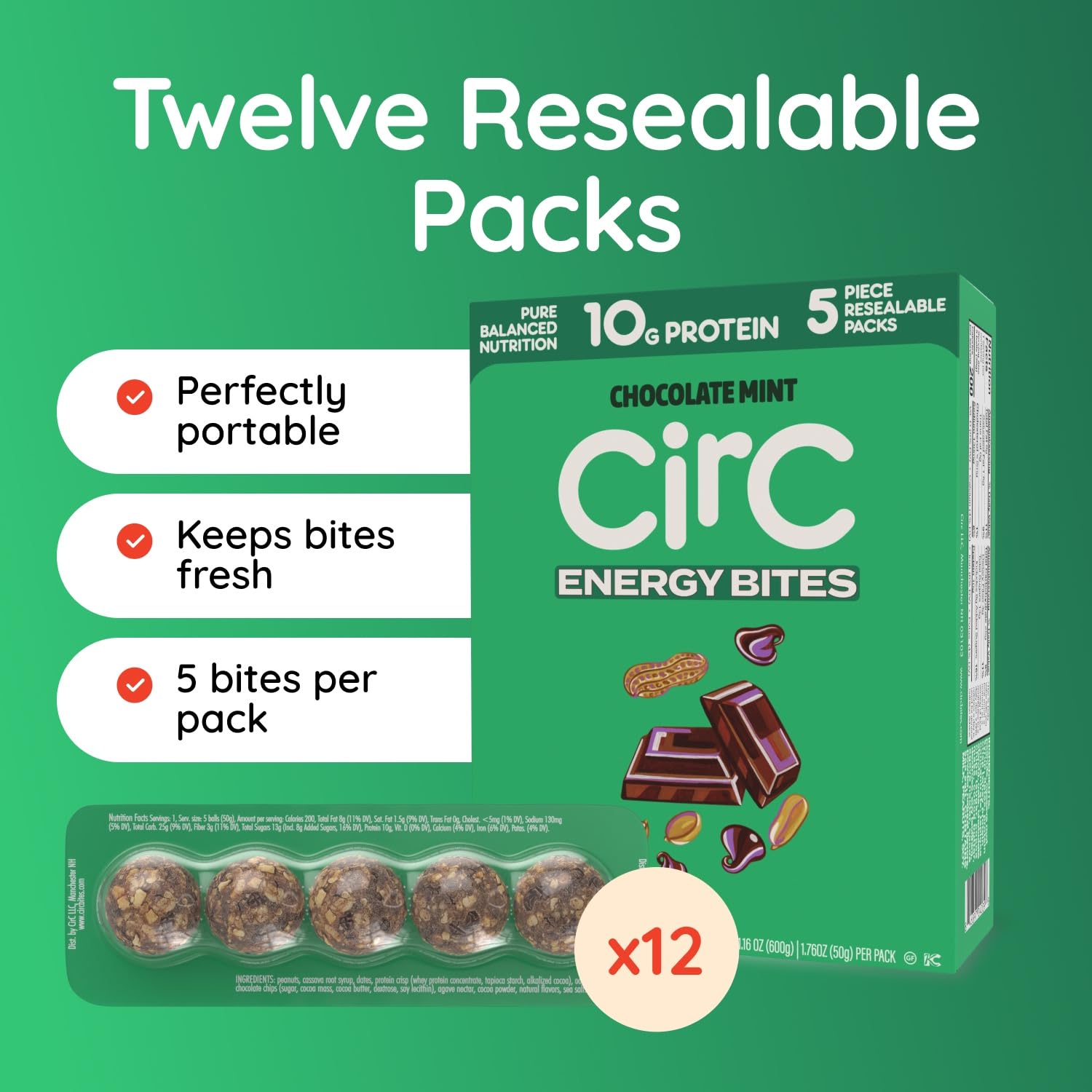 CirC Energy Bites gluten-free ingredients image emphasizes whole grains, nuts, and dates for balanced bites.