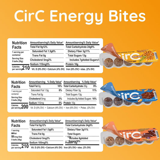 CirC Peanut Chocolate Chip bites with peanut crunch and chocolate chips for a protein snack.