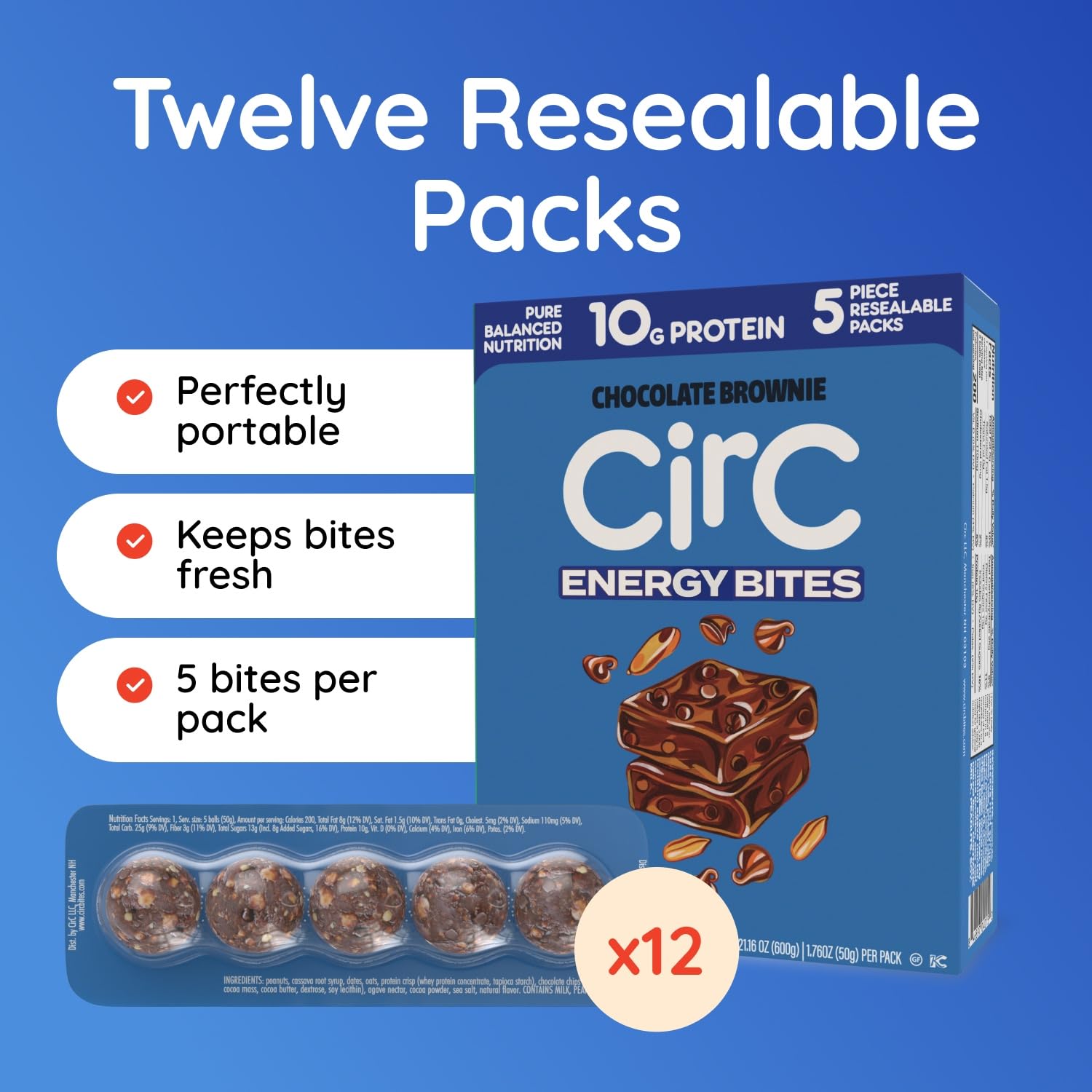 CirC Energy Bites resealable tray for on the go snacking.