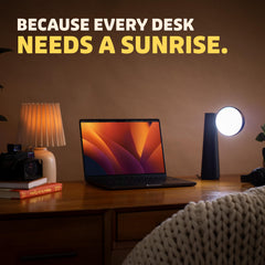 Lora lamp in a bright office scene, styled for modern home workspaces.