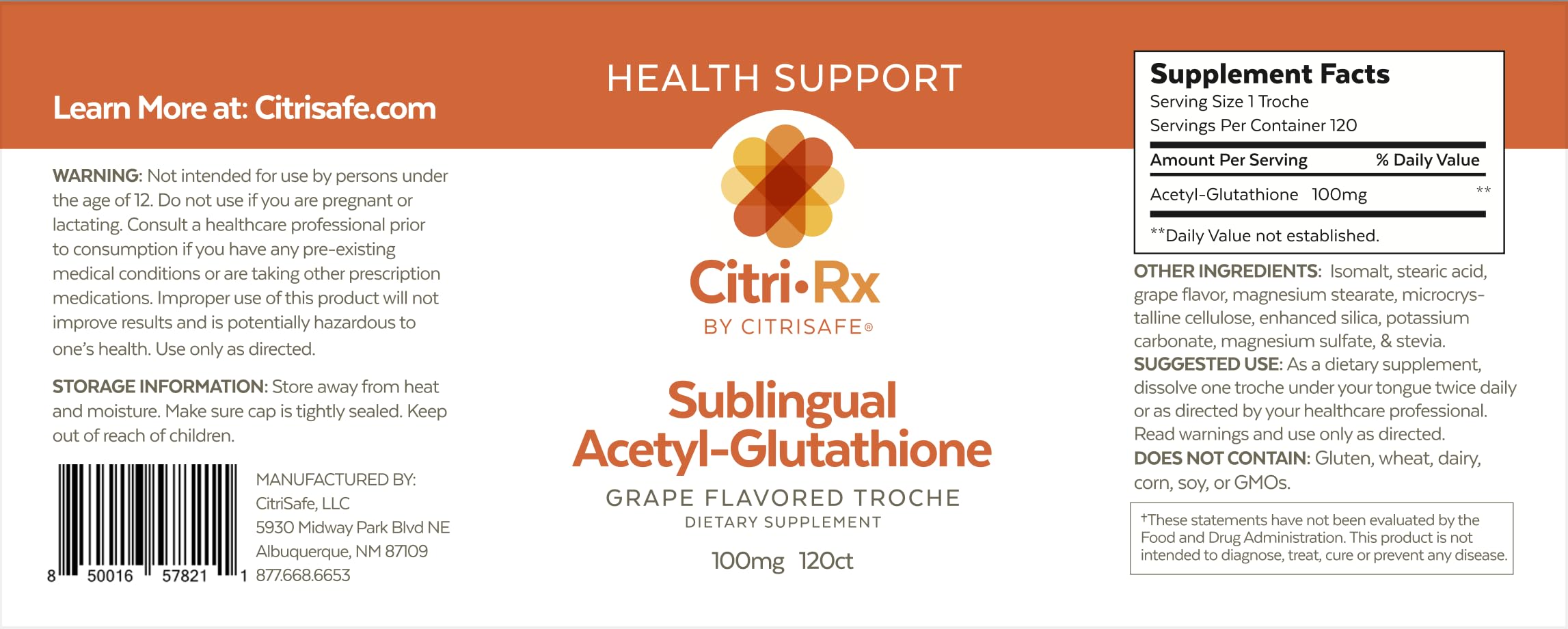 CitriRx grape lozenges pack emphasizes a long-lasting 4-month supply.