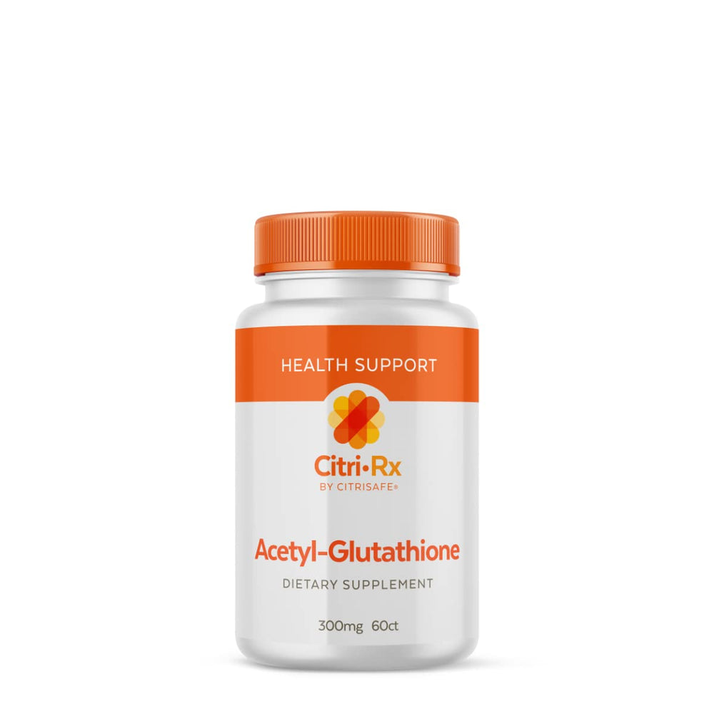 CitriRx Acetyl Glutathione bottle label highlights premium antioxidant support