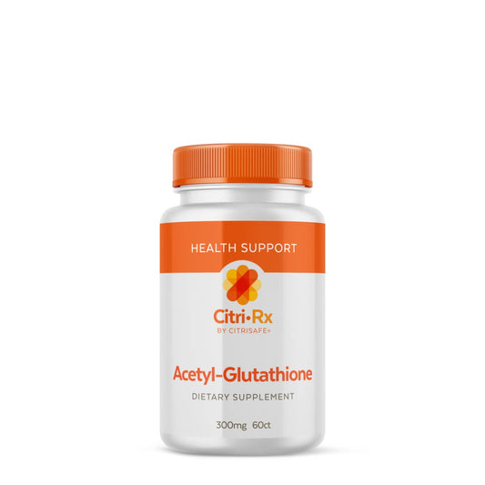CitriRx Acetyl Glutathione bottle label highlights premium antioxidant support