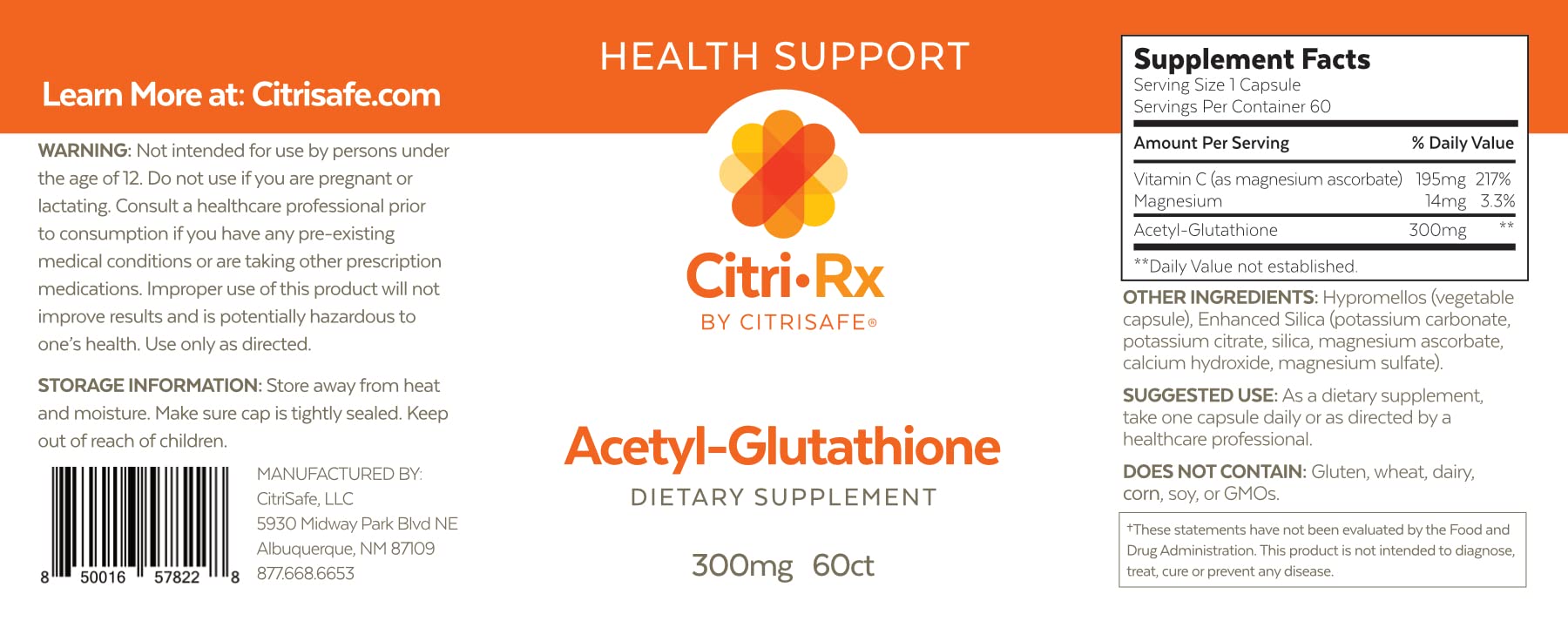 CitriRx Acetyl Glutathione capsules close-up for daily supplementation
