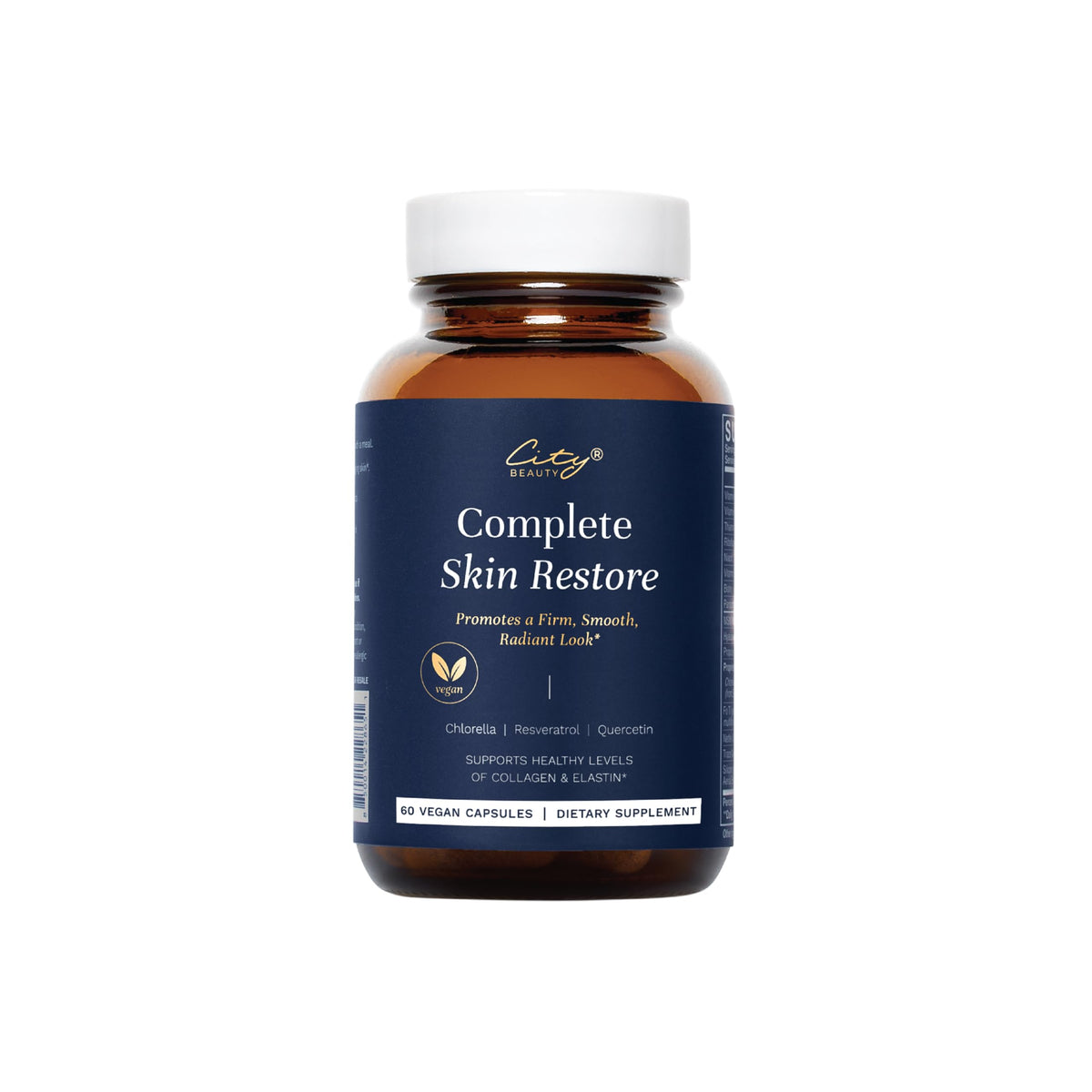 City Beauty Complete Skin Restore bottle front view promoting smoother skin from within