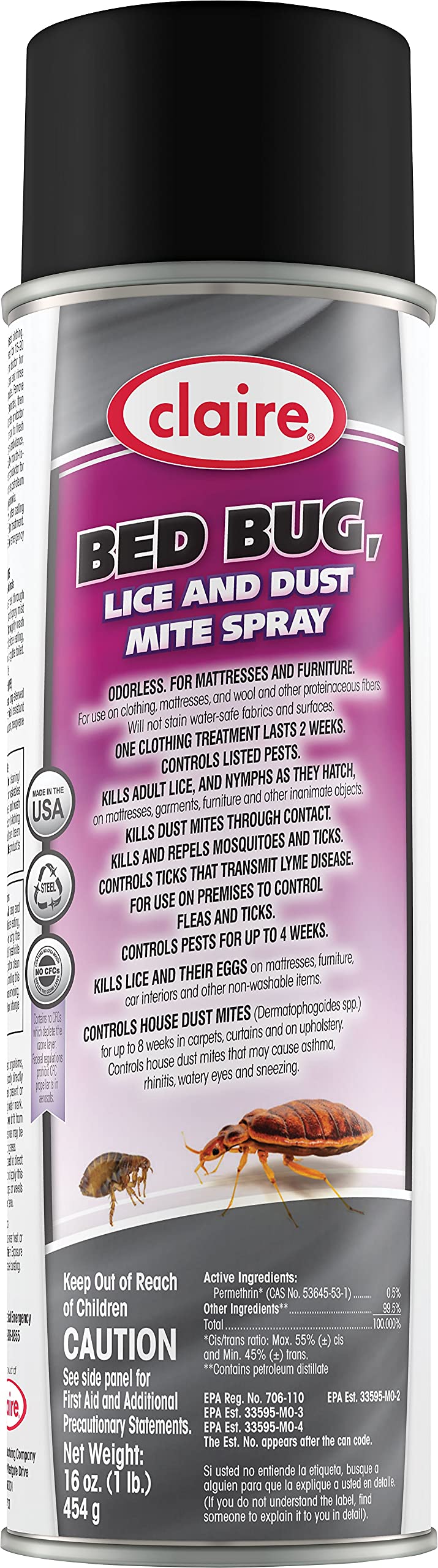 Claire CL006 12-pack bed bug killer bottle and packaging; odorless and safe for fabrics.