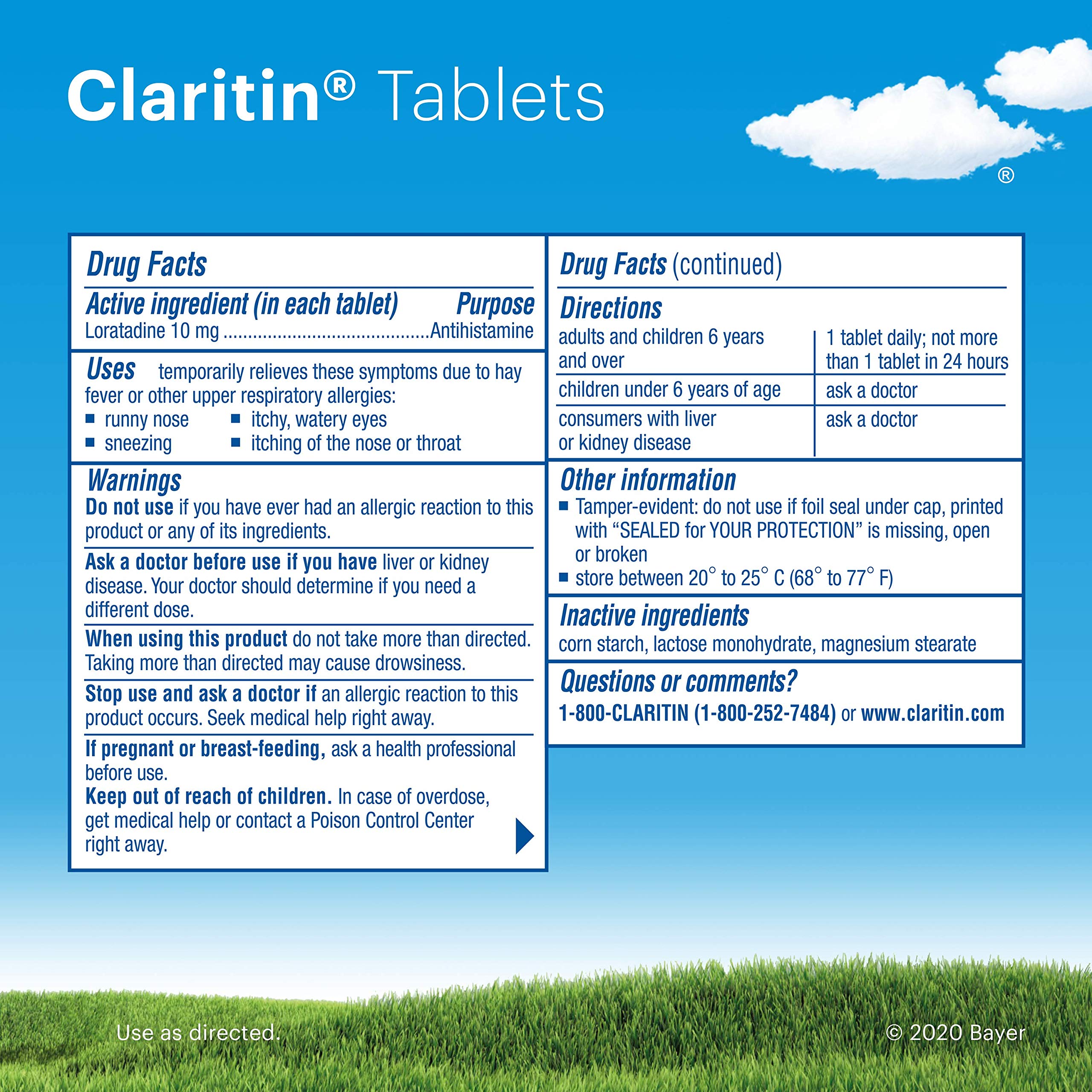 Claritin 10 mg tablets with clear front label for easy dosing