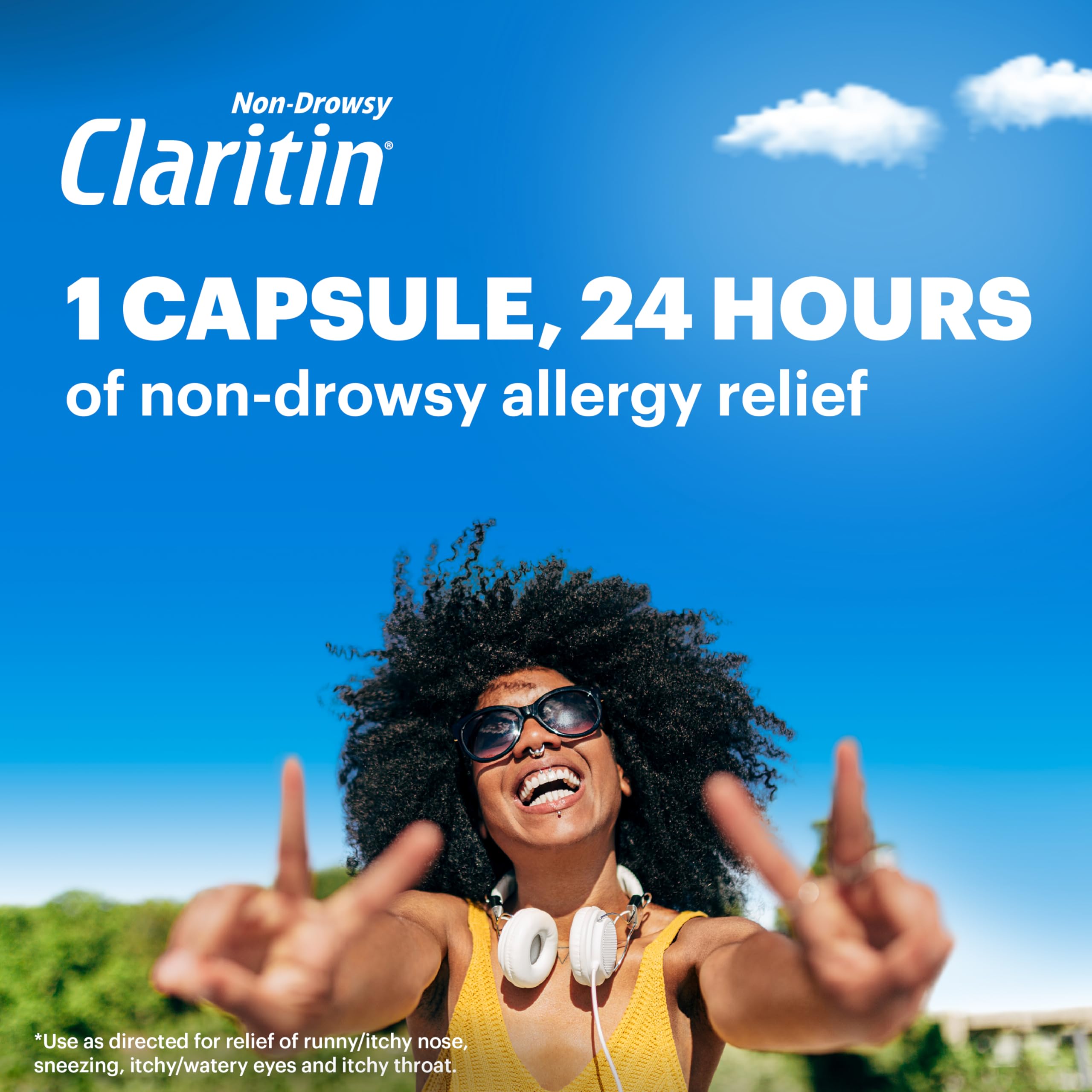 Claritin 24-hour non-drowsy relief suitable for daytime activities.