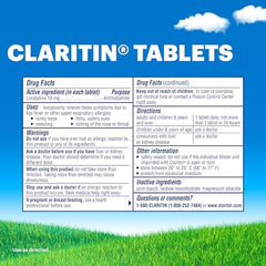 Claritin blister pack visuals highlight convenient daily dosing for adults.
