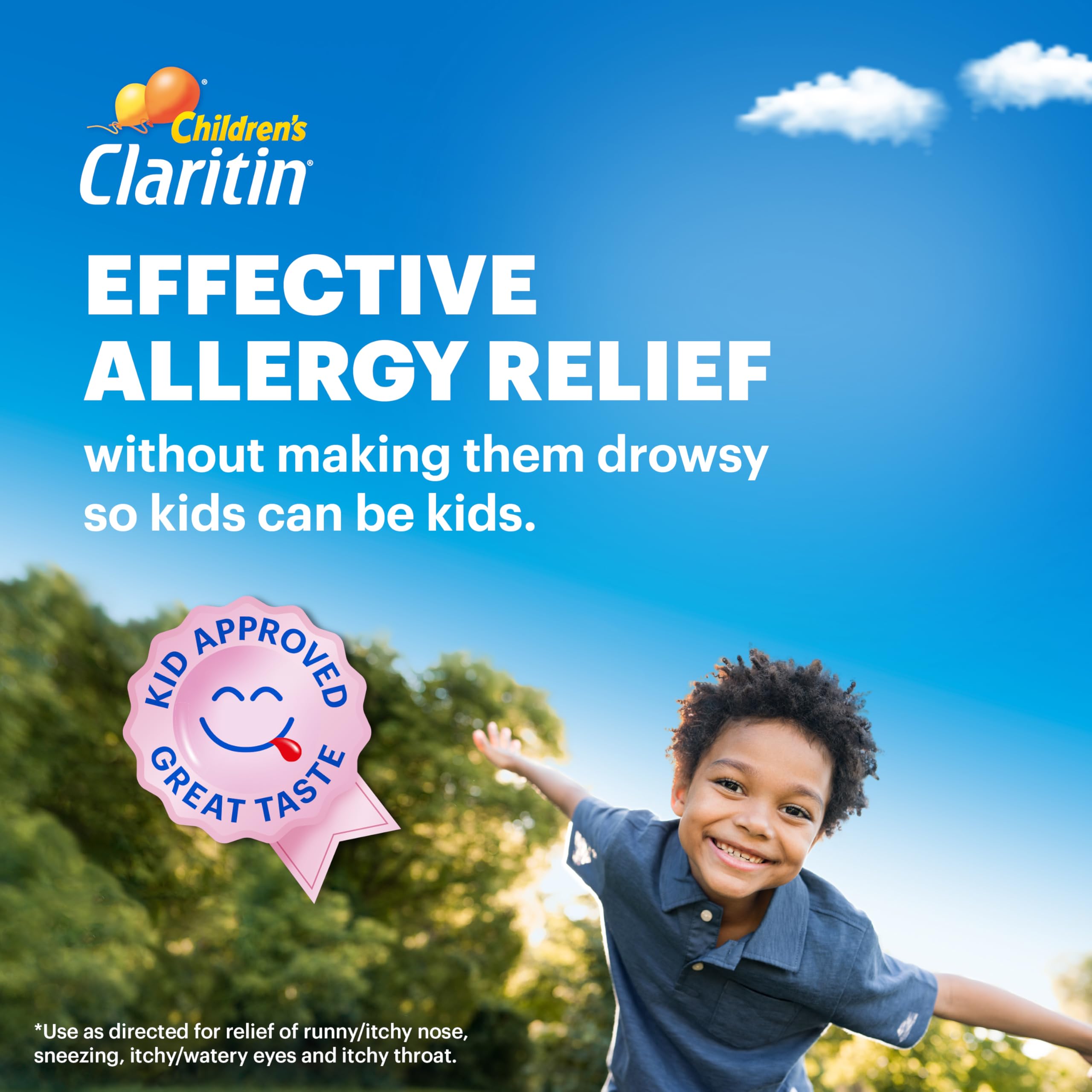 Claritin Children’s bottle shows 40-tablet count for month-long use.