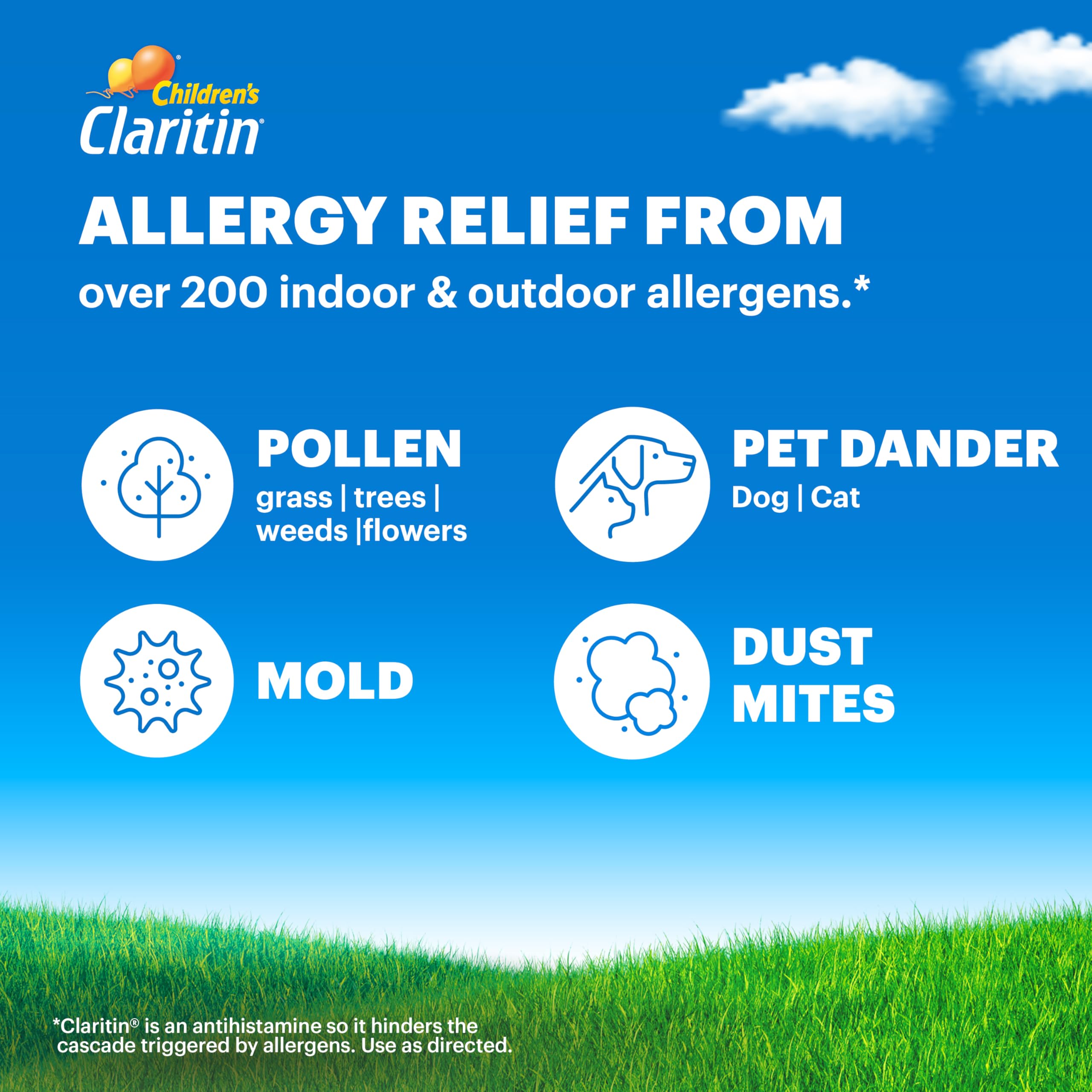 Claritin Children’s bottle back view showing dosage guidance.