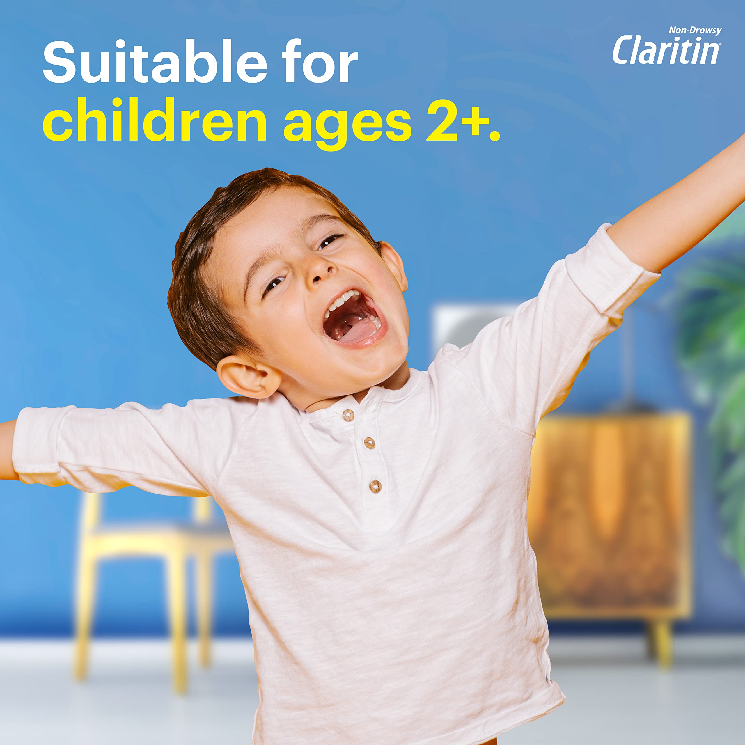 Claritin Children's Chewables Grape kid chewing for quick relief