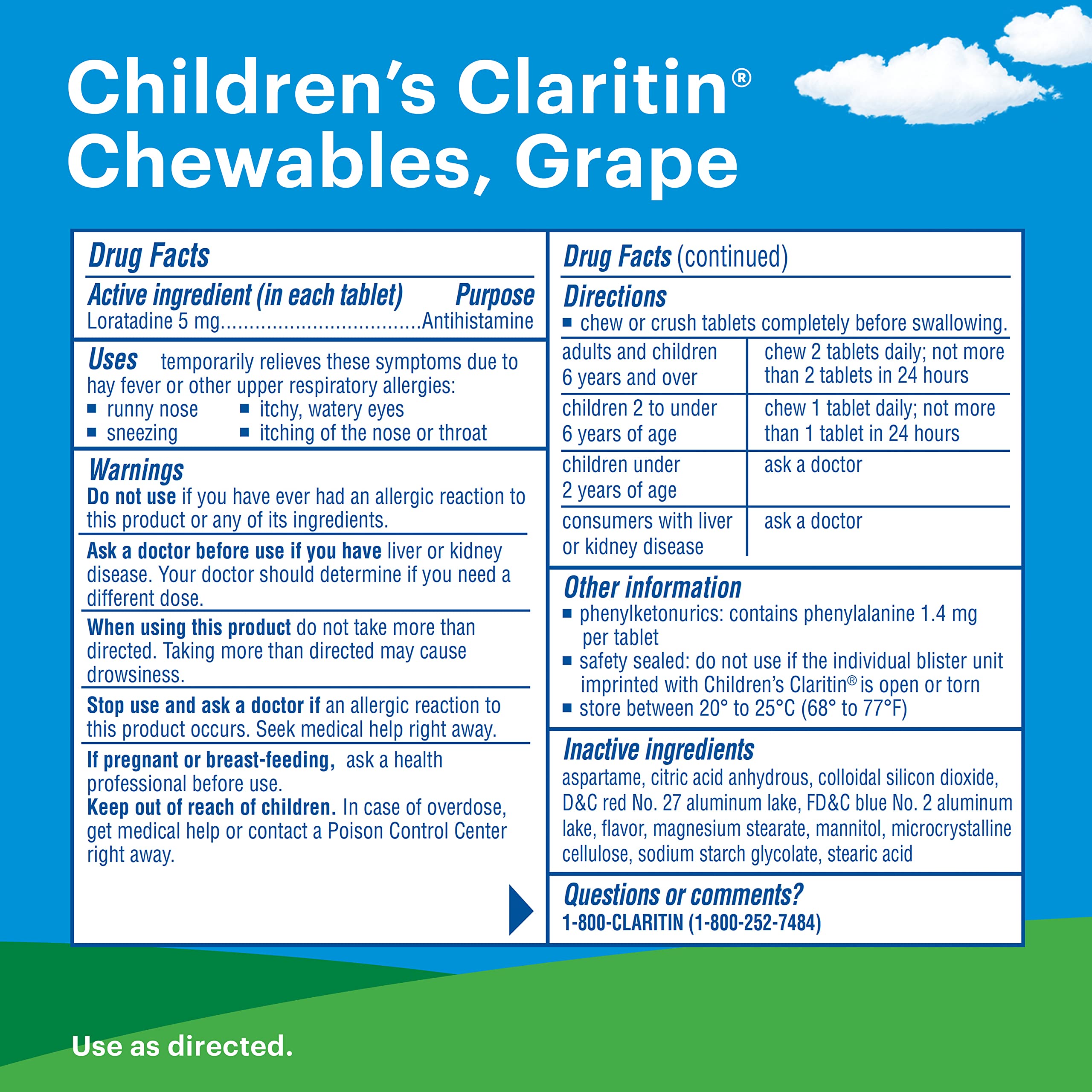 Claritin Children's Chewables Grape tablets close-up highlights kid-friendly flavor