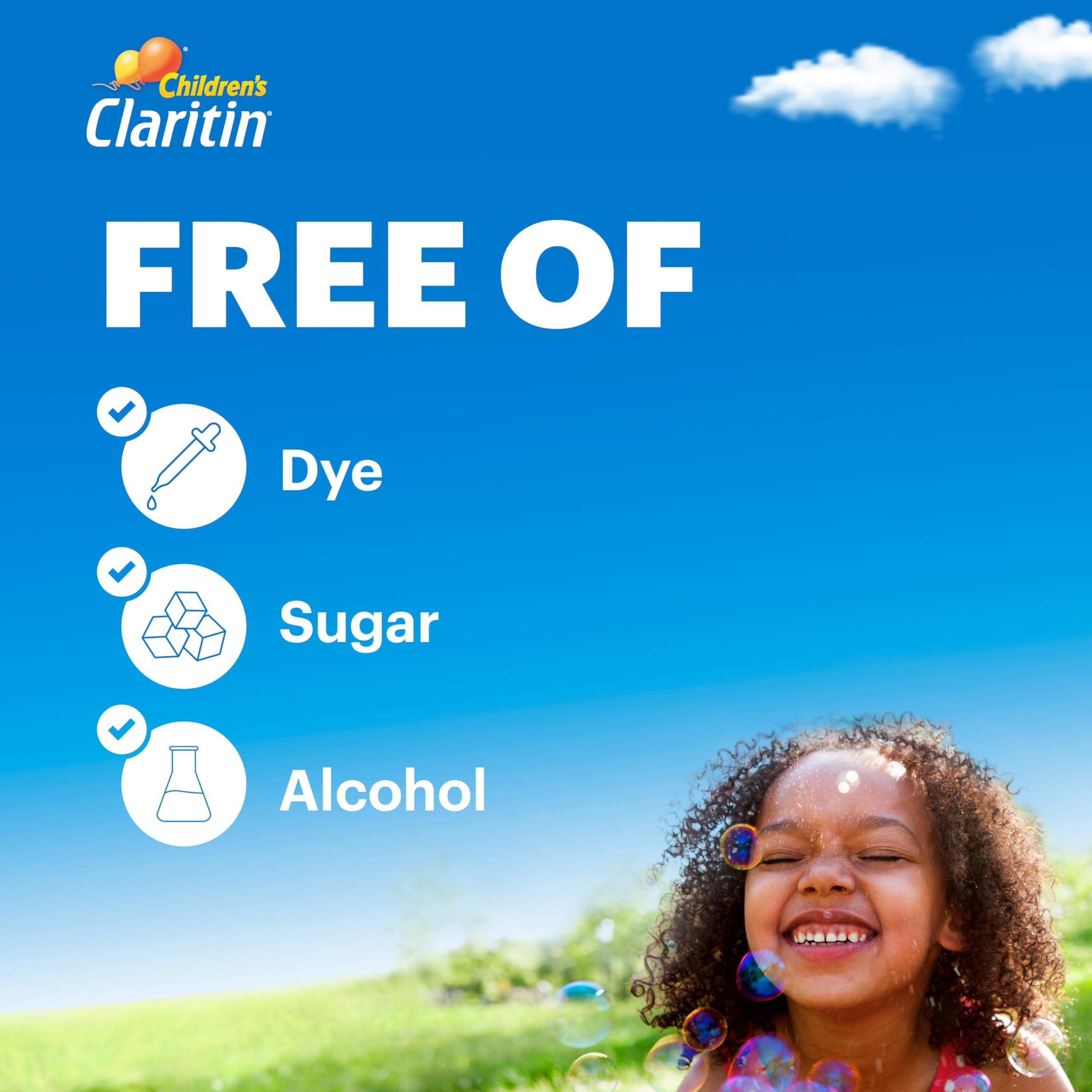 Claritin Children’s grape chewables tablet closeup, ready for fast, non-drowsy symptom relief.