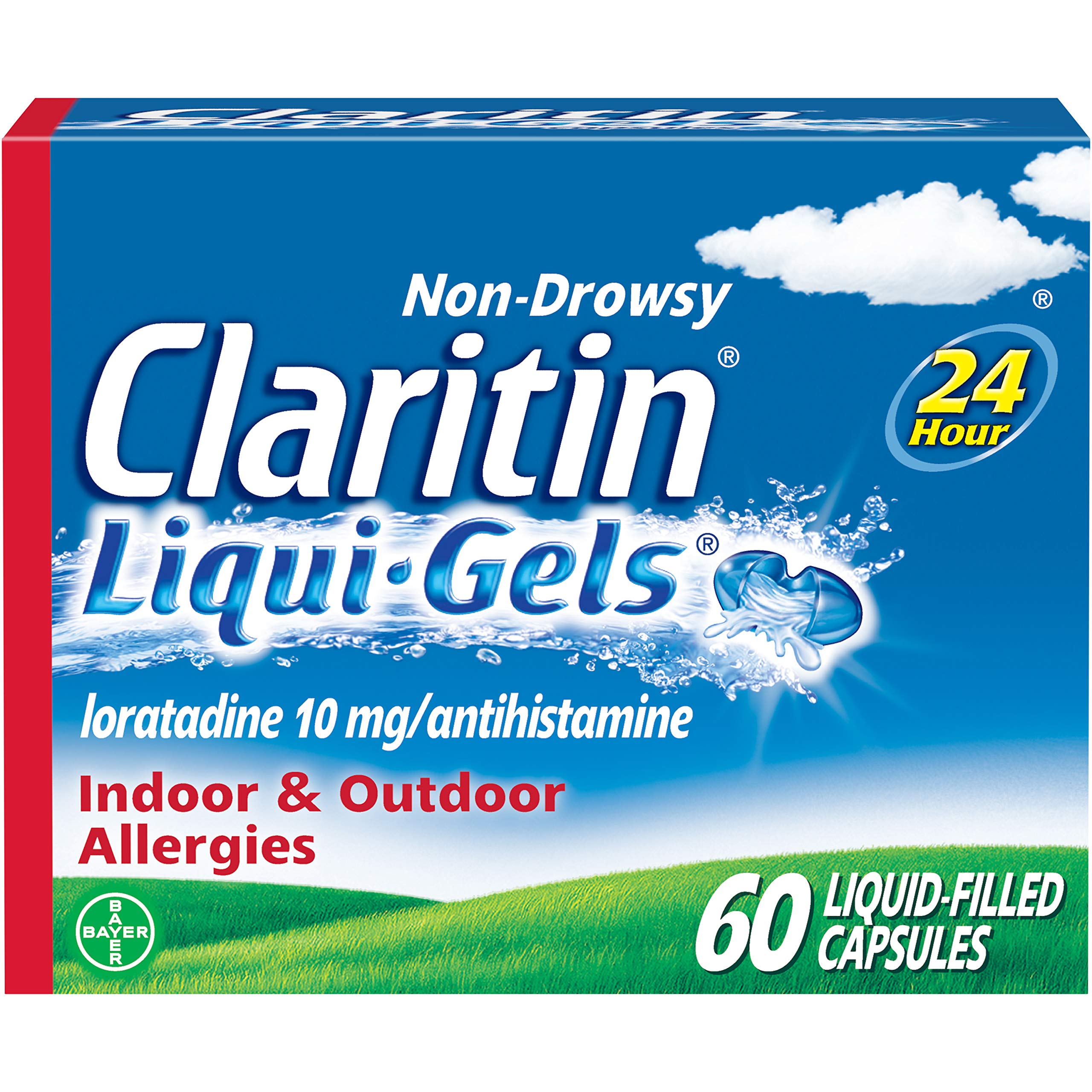 Claritin Liqui-Gels bottle front showing all-day allergy relief