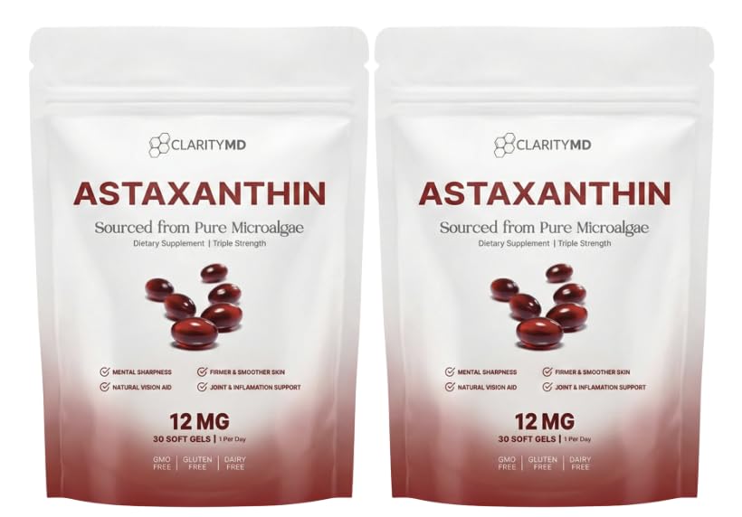 ClarityMD Astaxanthin softgels in a bottle for daily antioxidant support