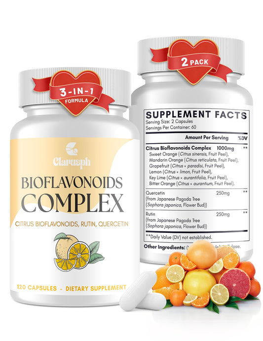 Clarusph Citrus Bioflavonoids bottle shows vegan circulation-support formula.