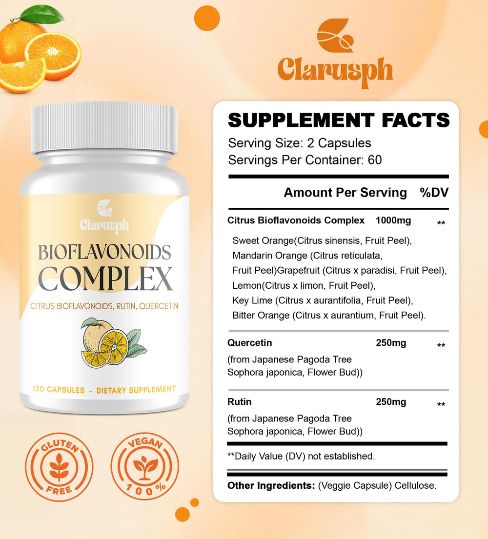 Clarusph label highlights 50% hesperidin and gluten-free formula.