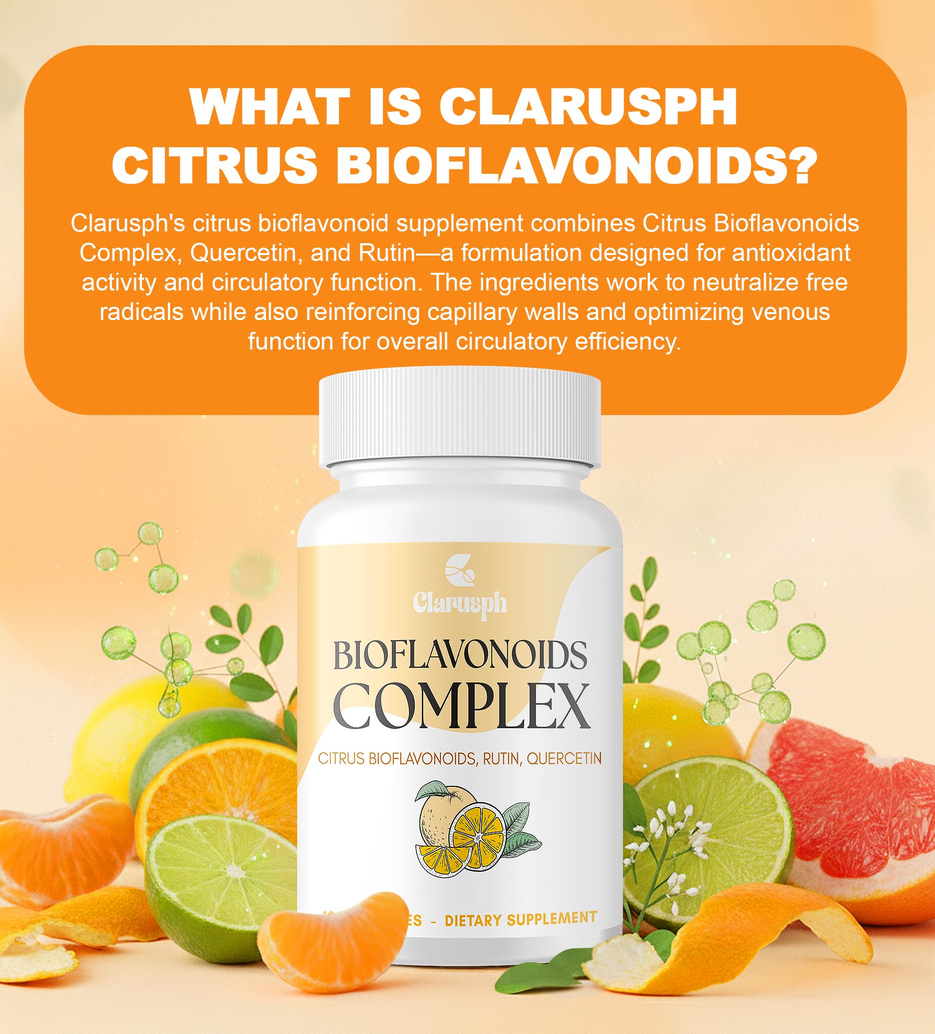 Clarusph packaging on shelf with vegan citrus bioflavonoids details.