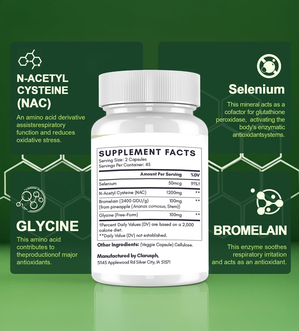 Clarusph NAC respiratory wellness concept with immune support focus.