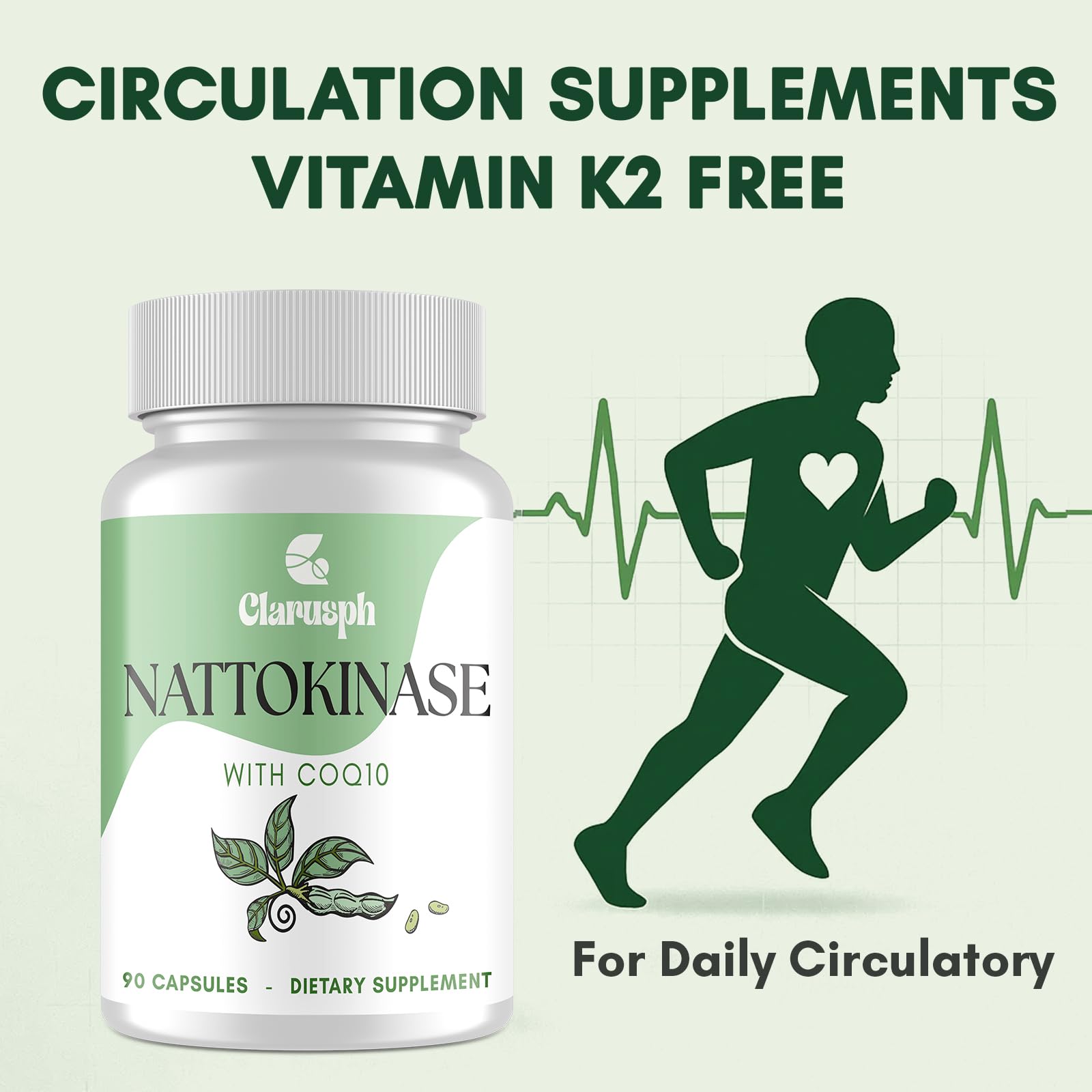 Clarusph nattokinase capsules closeup highlighting 8,000 FU per capsule.