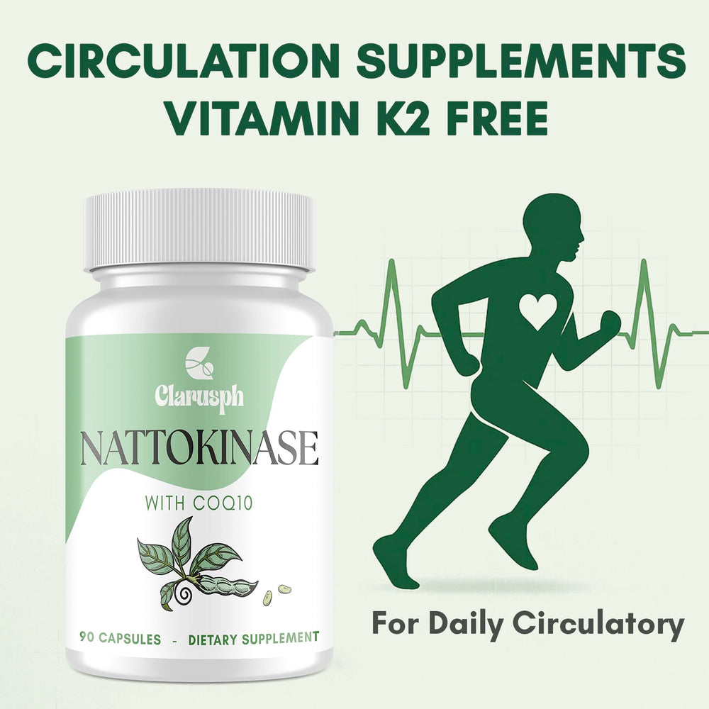 Clarusph nattokinase capsules closeup highlighting 8,000 FU per capsule.