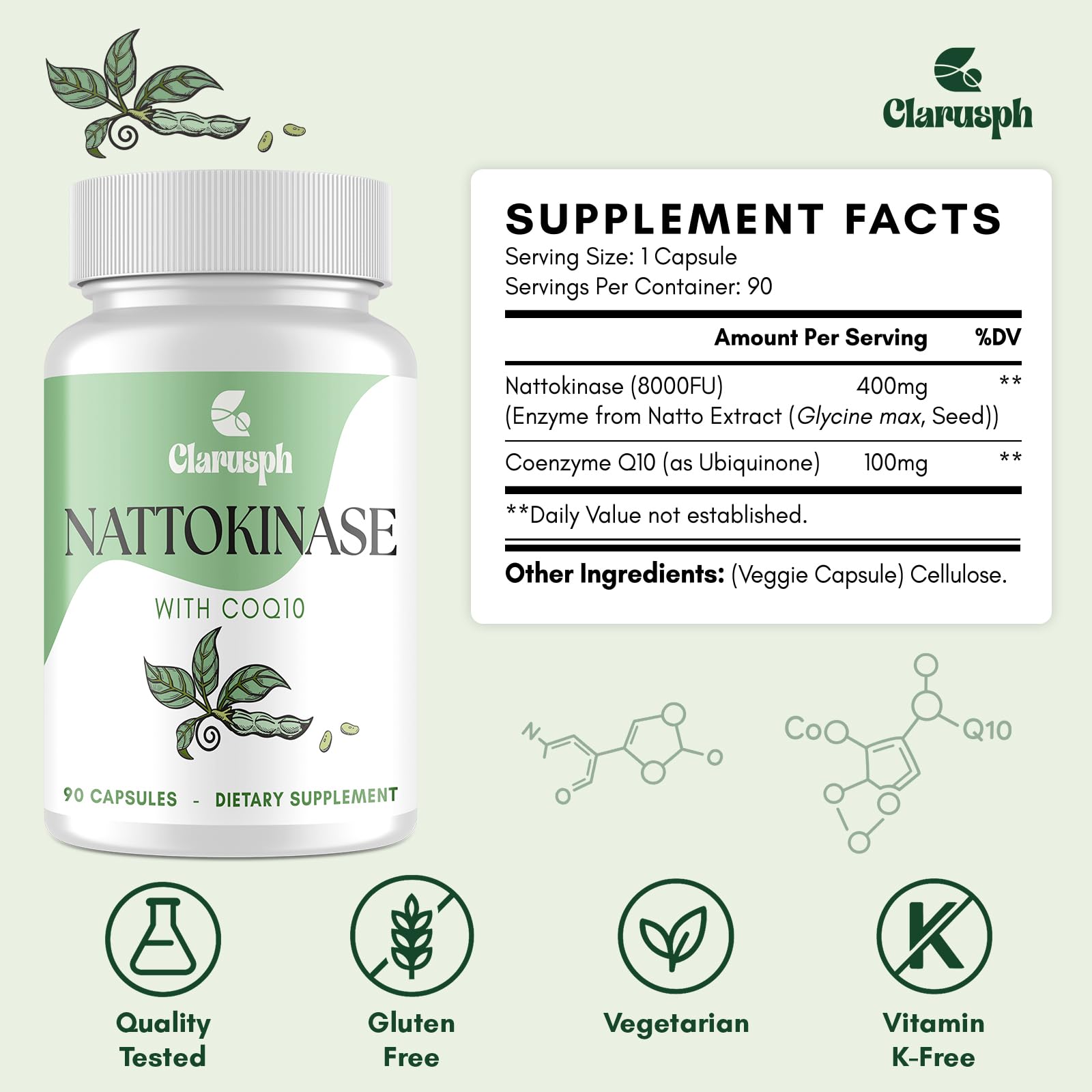 Clarusph vitamin K2-free tag signals no Vitamin K2 in formula.