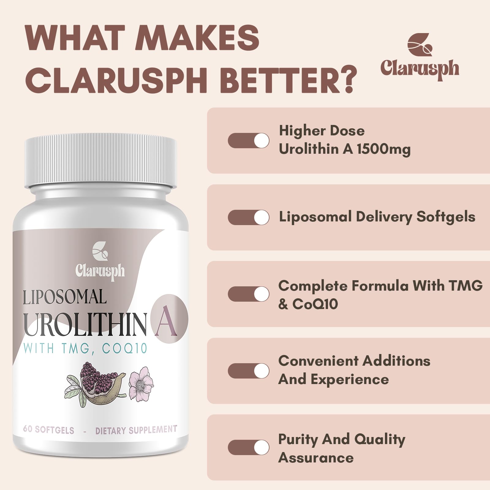 Clarusph TMG 250mg and CoQ10 synergy ingredients inside the formula