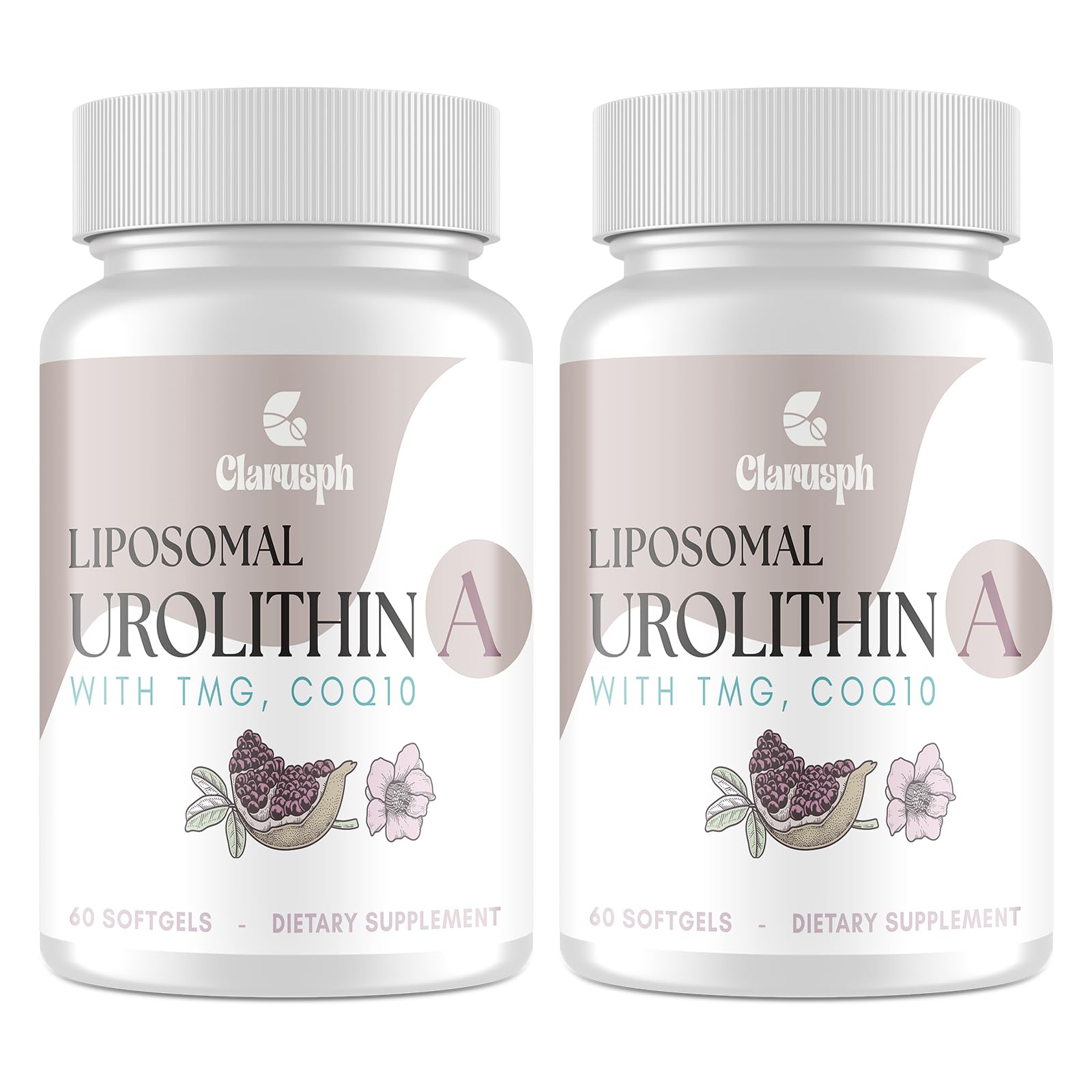 Clarusph Urolithin A softgels bottle, highlighting high-absorption delivery