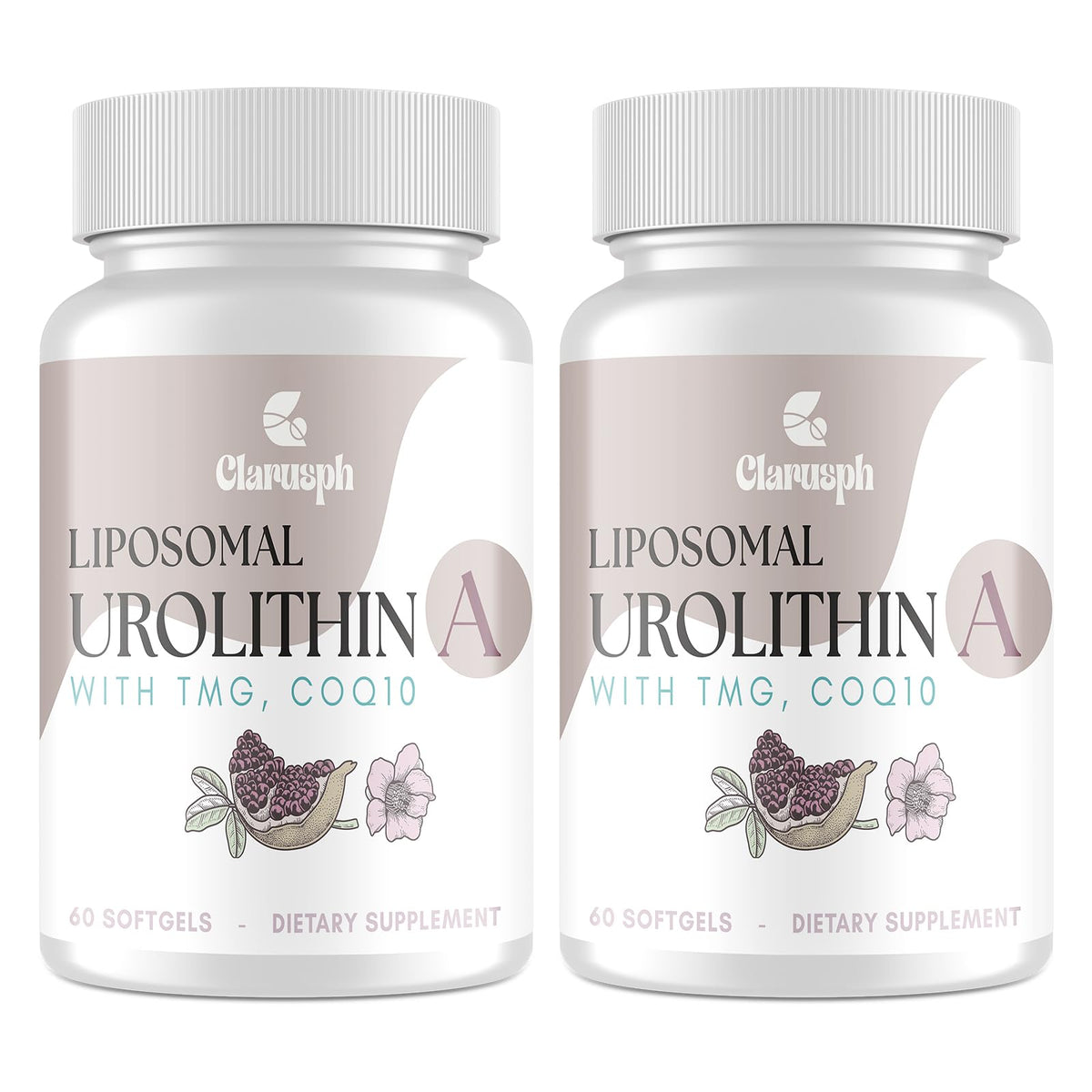Clarusph Urolithin A softgels bottle, highlighting high-absorption delivery