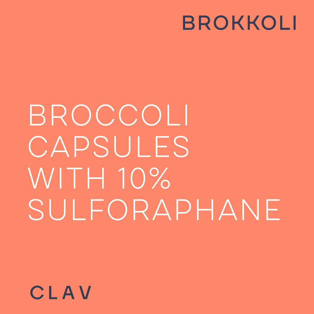 CLAV broccoli sprout extract powder inside capsule, natural plant-based nutrient