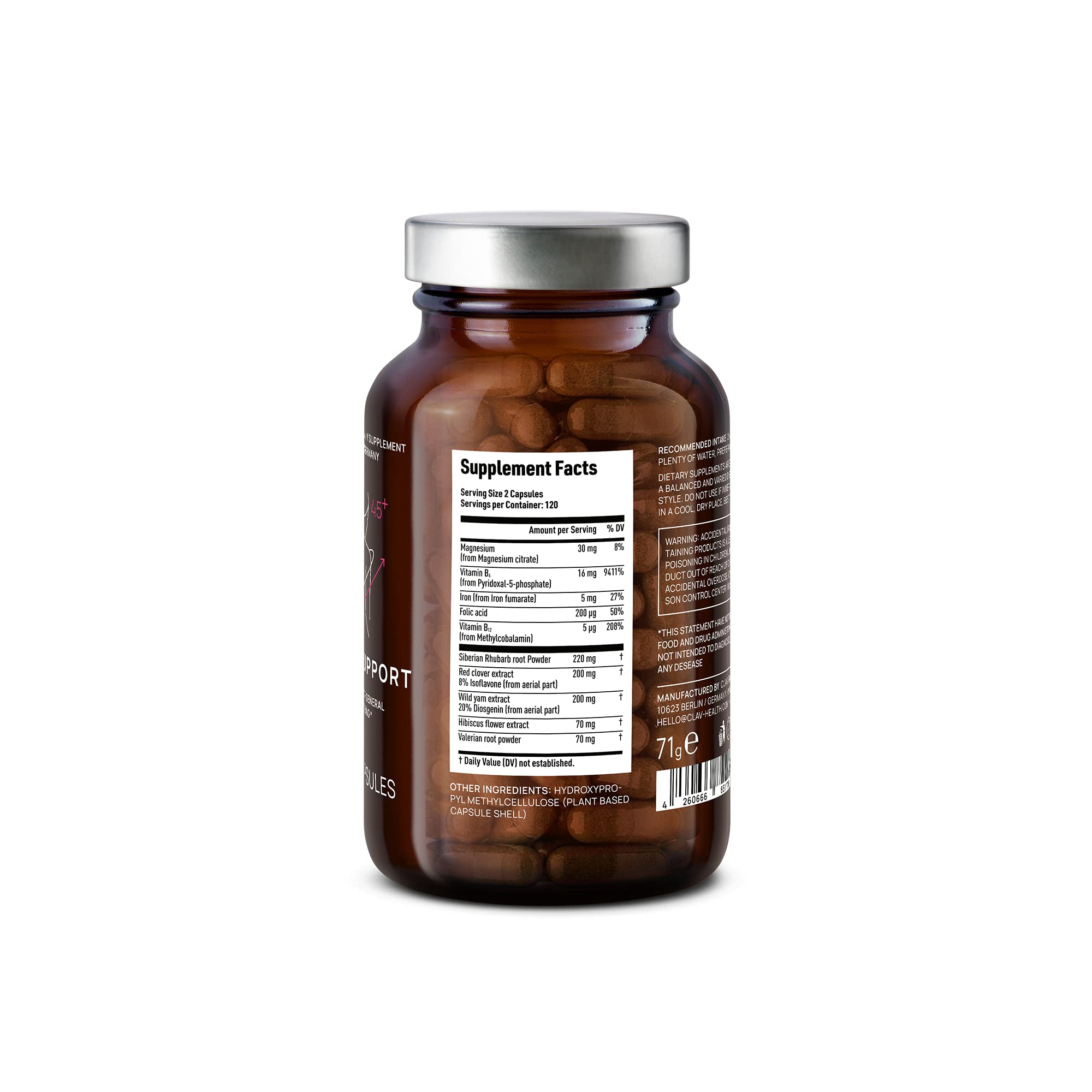 CLAV Meno Balance amber glass bottle emphasizes sustainability and protection