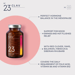 CLAV Meno Balance capsules close-up showing texture for daily menopause support