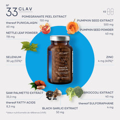 CLAV saw palmetto pumpkin seed blend visual for natural support.
