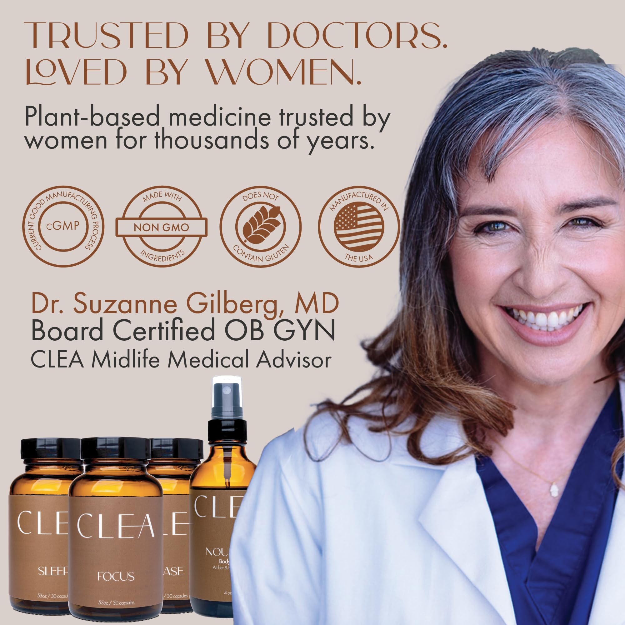 CLEA Midlife Ease capsules arranged in bottle highlight daily mood support potential.