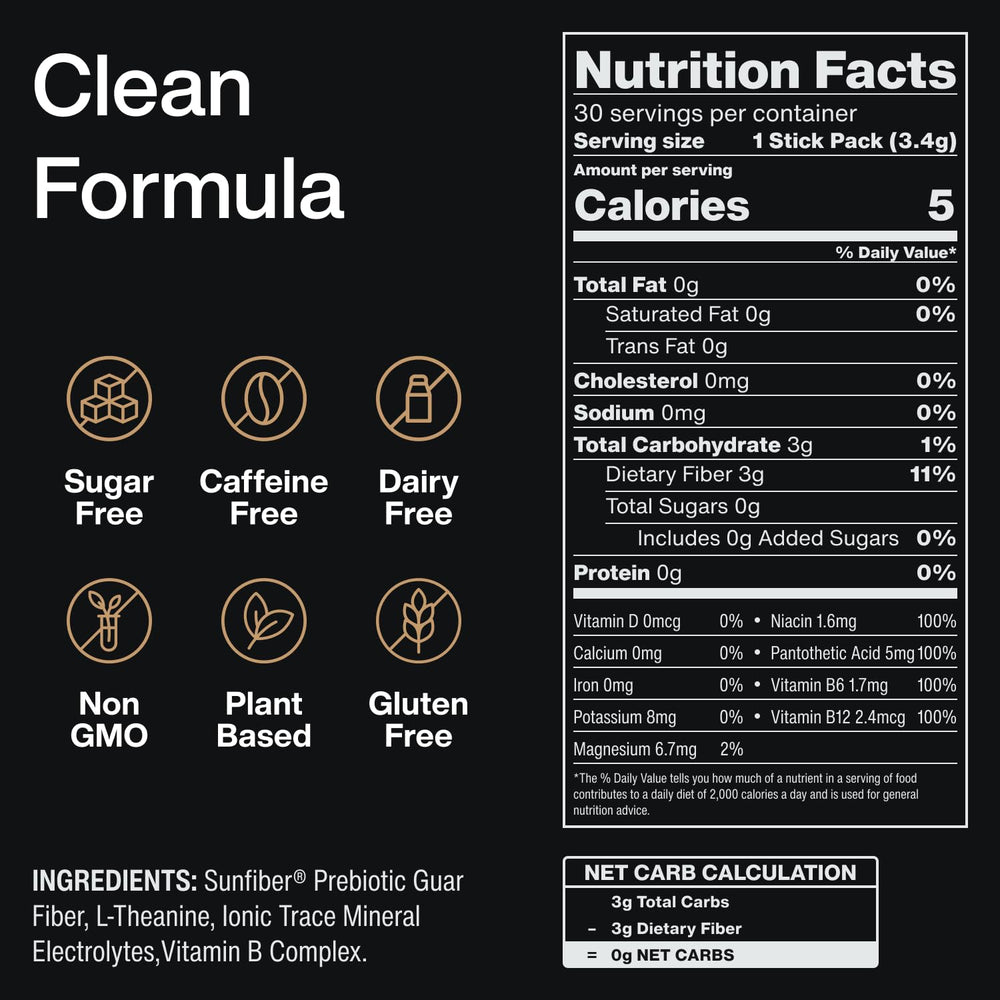 Mindful blend with L-theanine, magnesium and B vitamins supports focus and gut health.