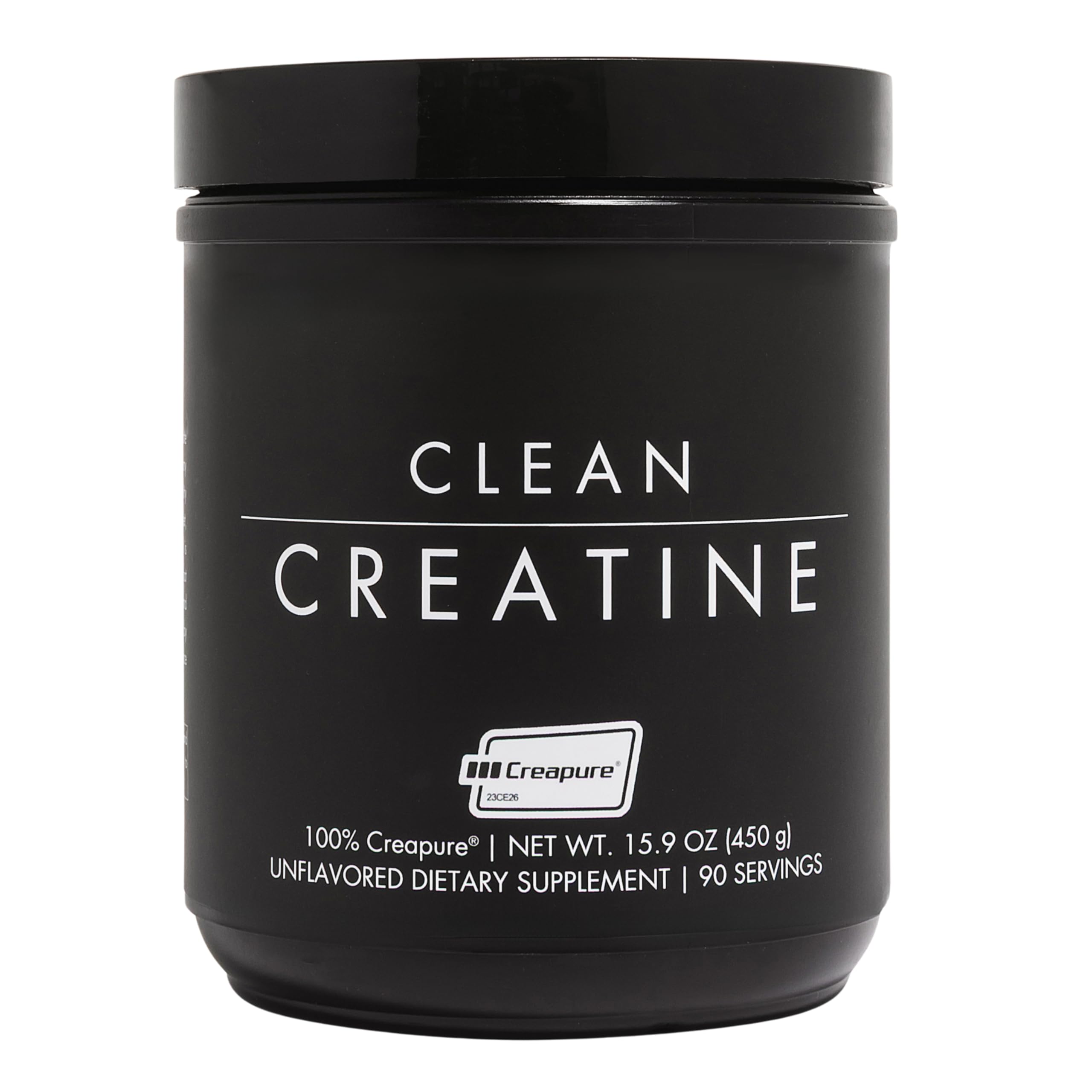CLEAN Creatine unflavored powder in a jar for clean energy support during workouts.