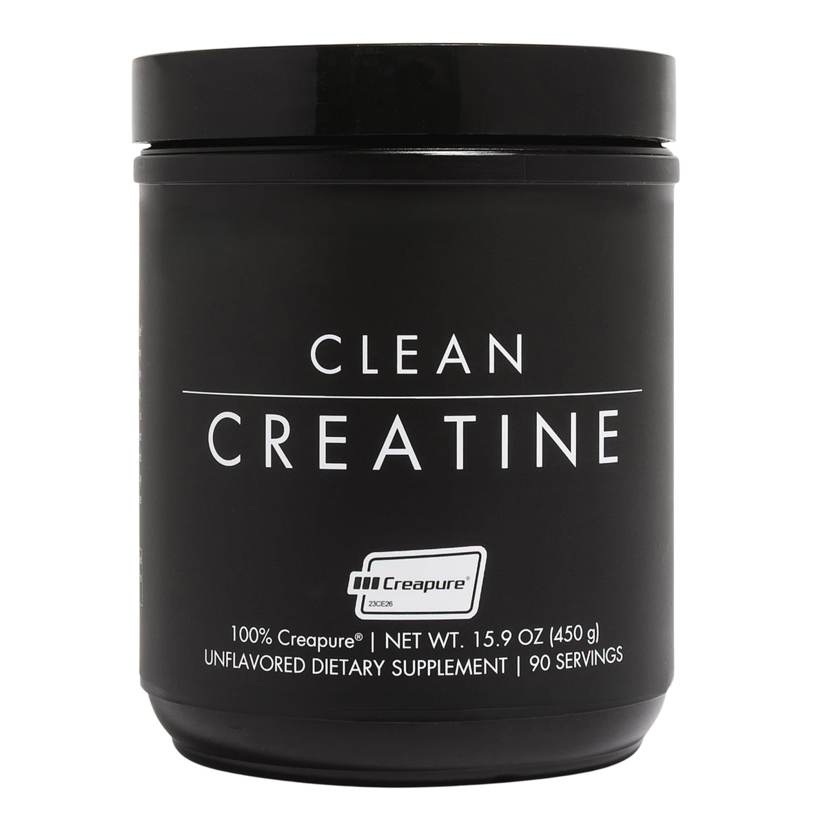 CLEAN Creatine unflavored powder in a jar for clean energy support during workouts.