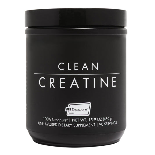 CLEAN Creatine unflavored powder in a jar for clean energy support during workouts.