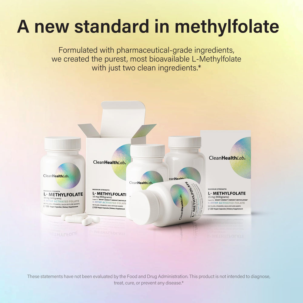 Clean Health Lab L-Methylfolate supplement facts confirm 15 mg per capsule.