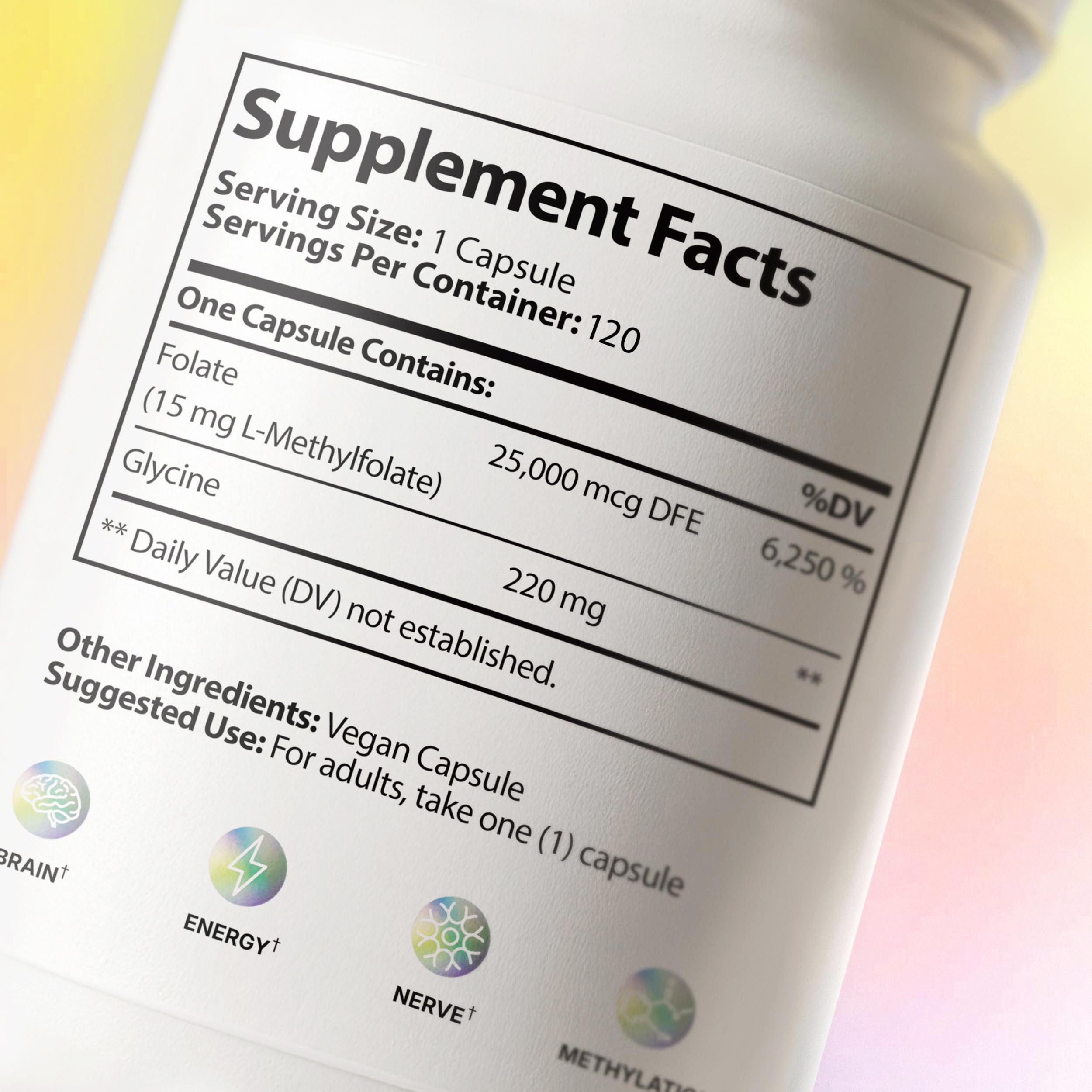 Clean Health Lab L-Methylfolate vegan badge signals plant-based capsules.
