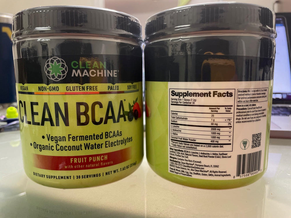 Clean Machine Fruit Punch flavor close-up emphasizing electrolyte blend.