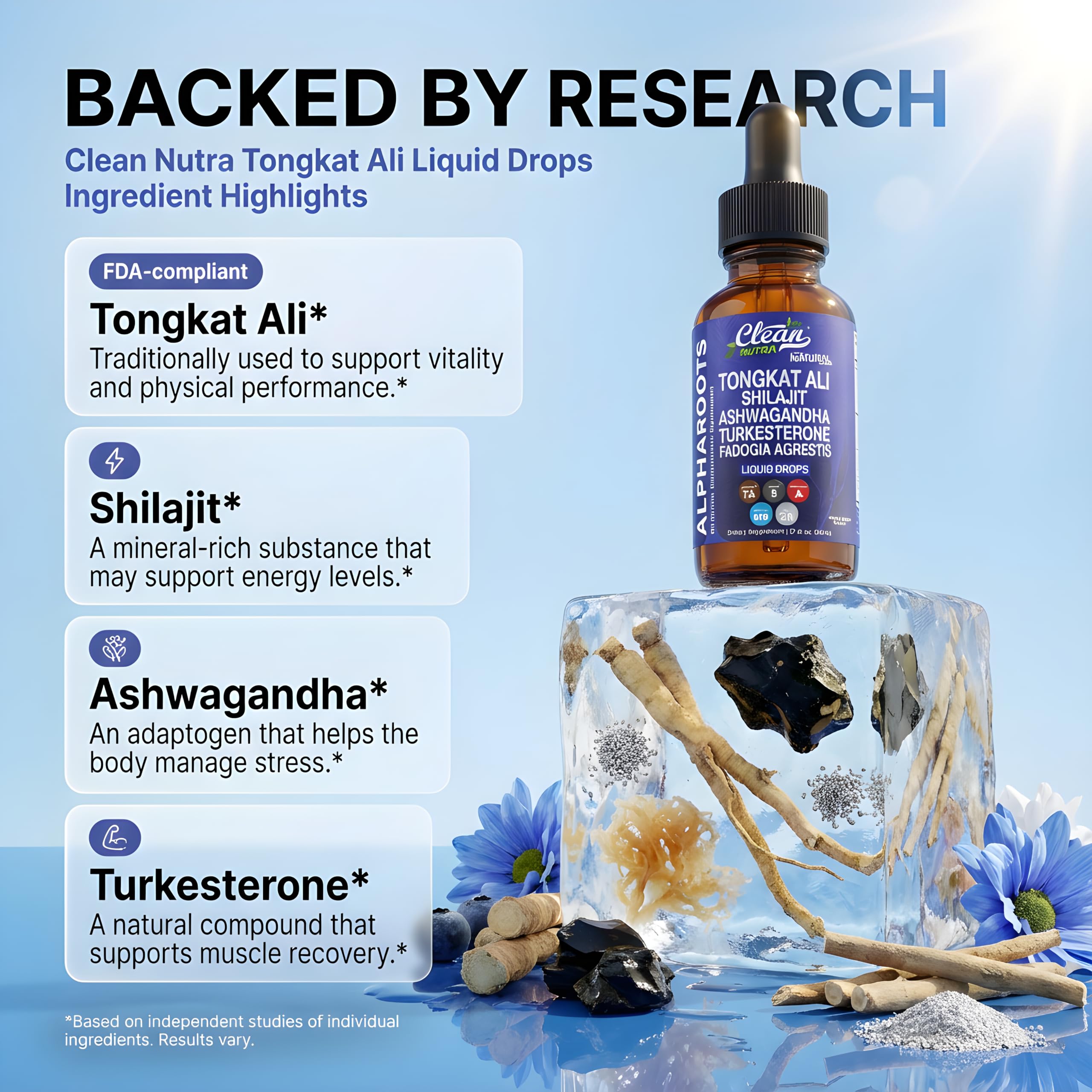 Clean Nutraceuticals Ashwagandha liquid drops bottle supports calm focus
