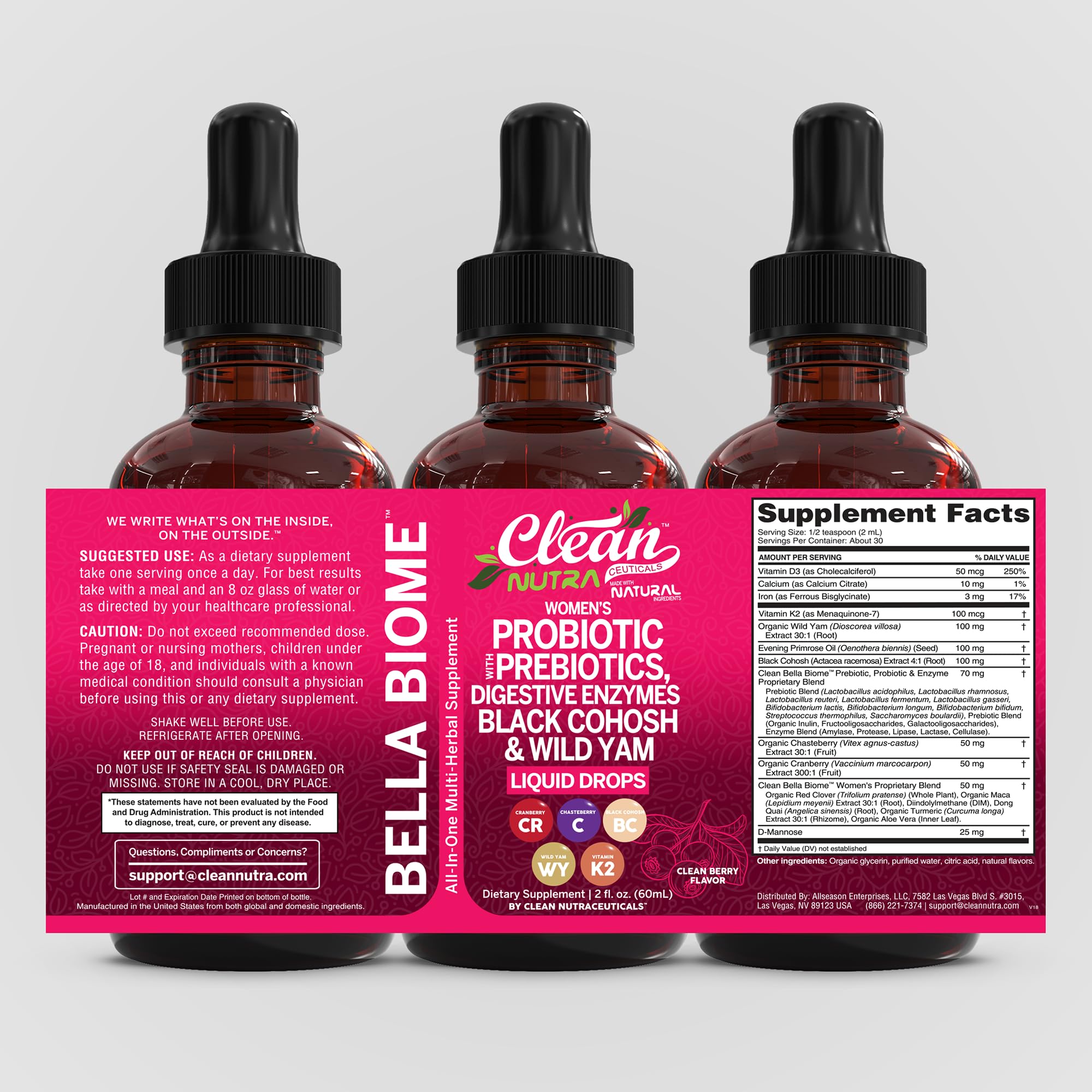 Clean Nutra Bella Biotics cranberry and D‑mannose for urinary support.