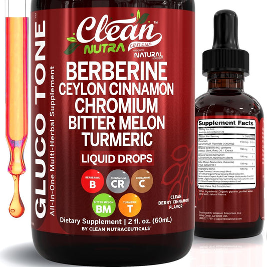 Clean Nutra Berberine bottle pouring cinnamon drops for daily dosing